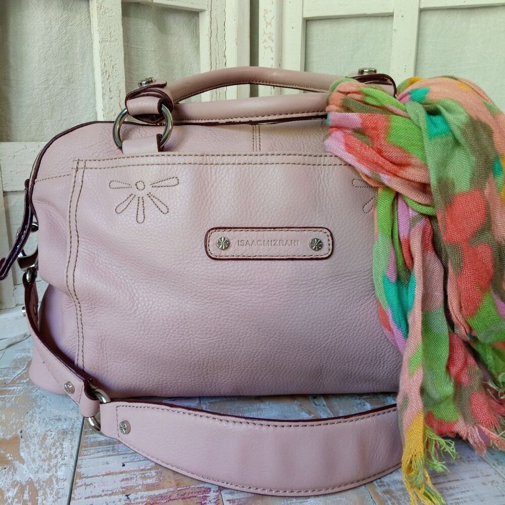 Y2K Vintage Isaac Mizrahi Pink Premium Leather Satchel Shoulder Bag Scarf Resort